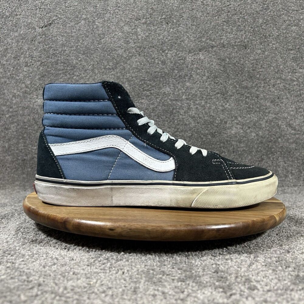 Vans Sk8-Hi Mens Size 10 Blue Black Suede High Top Athletic Skate Shoes Used